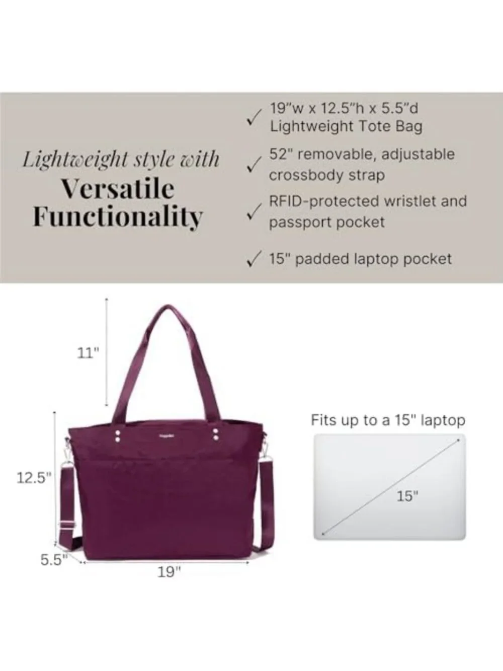 Stylish Laptop Tote Bag with Multiple Pockets, Perfect for Work & Travel